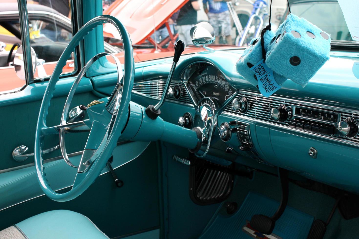 Arvada, CO, 2022 - Interior of a 1950s retro car at a classic auto show photo