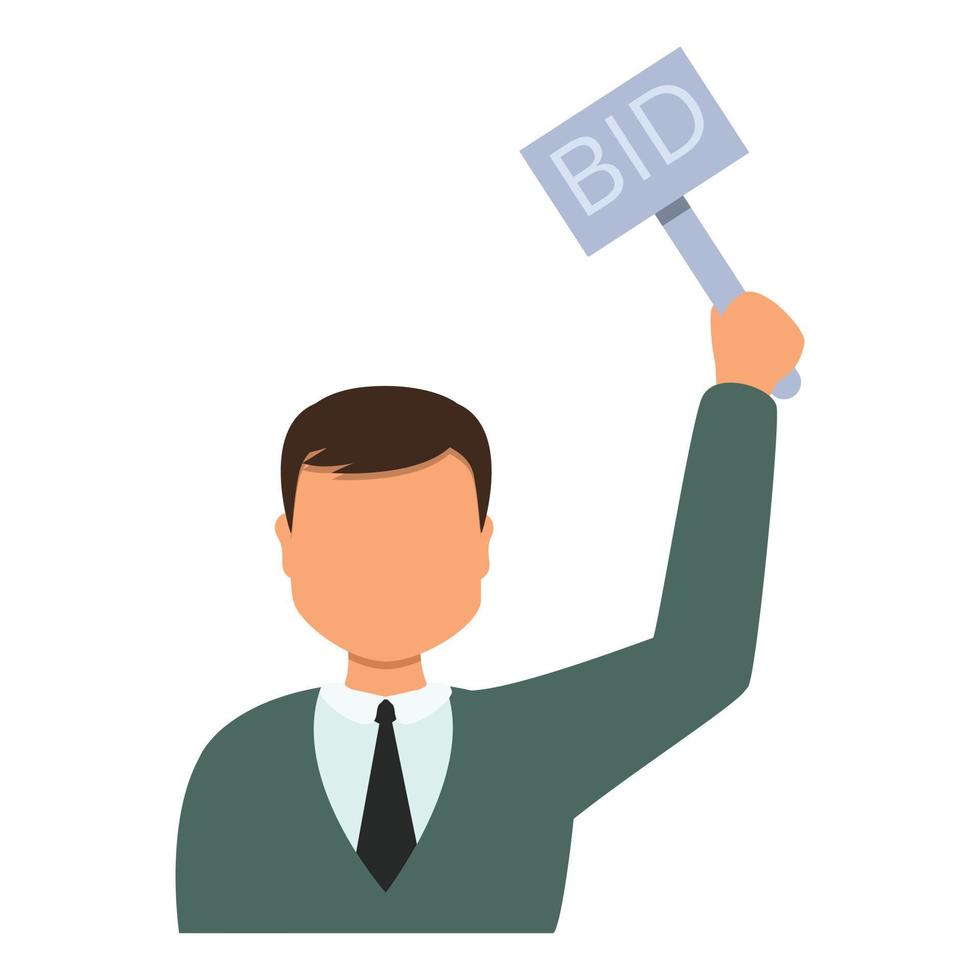 Auction bid person icon, cartoon style vector