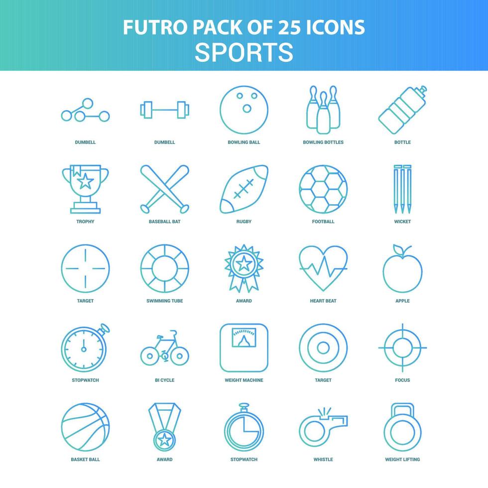 25 Green and Blue Futuro Sports Icon Pack vector