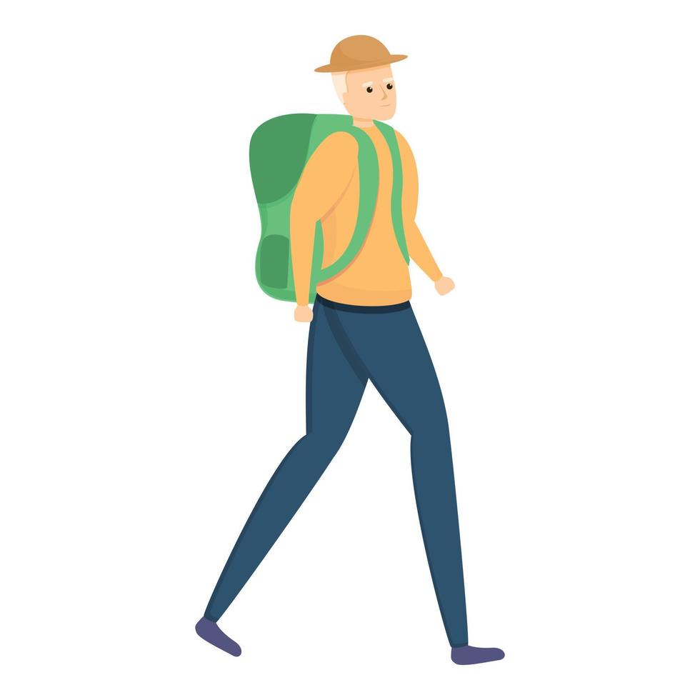 Backpack elderly man icon, cartoon style vector