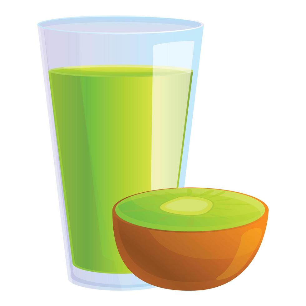 Kiwi juice glass icon, cartoon style vector