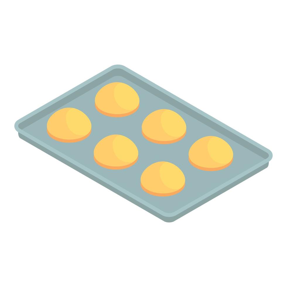 icono de bandeja de pan de fábrica de panadería, estilo isométrico vector