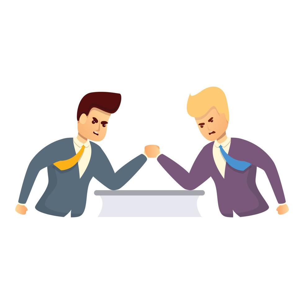 Office worker arm wrestling icon, cartoon style vector