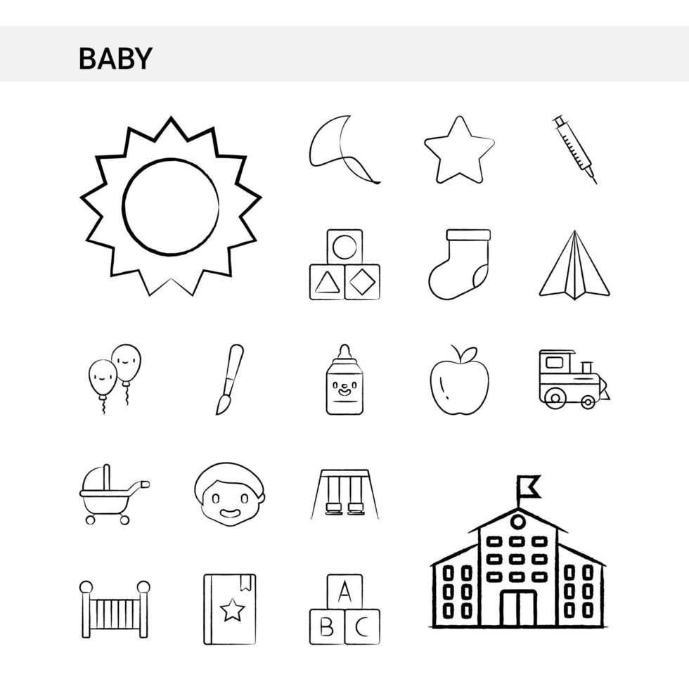 Baby hand drawn Icon set style isolated on white background Vector