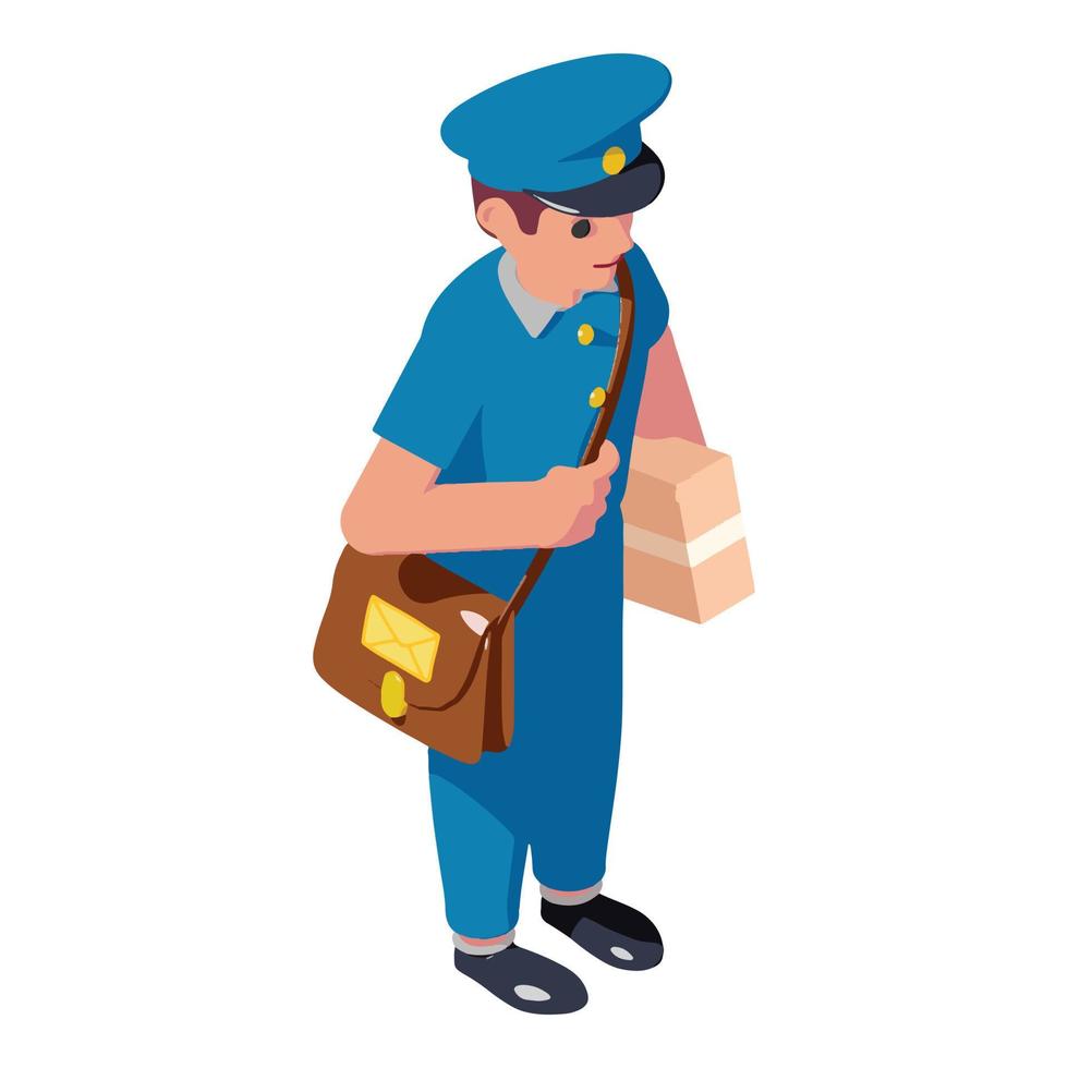 Postman correspondence delivery icon, isometric style vector