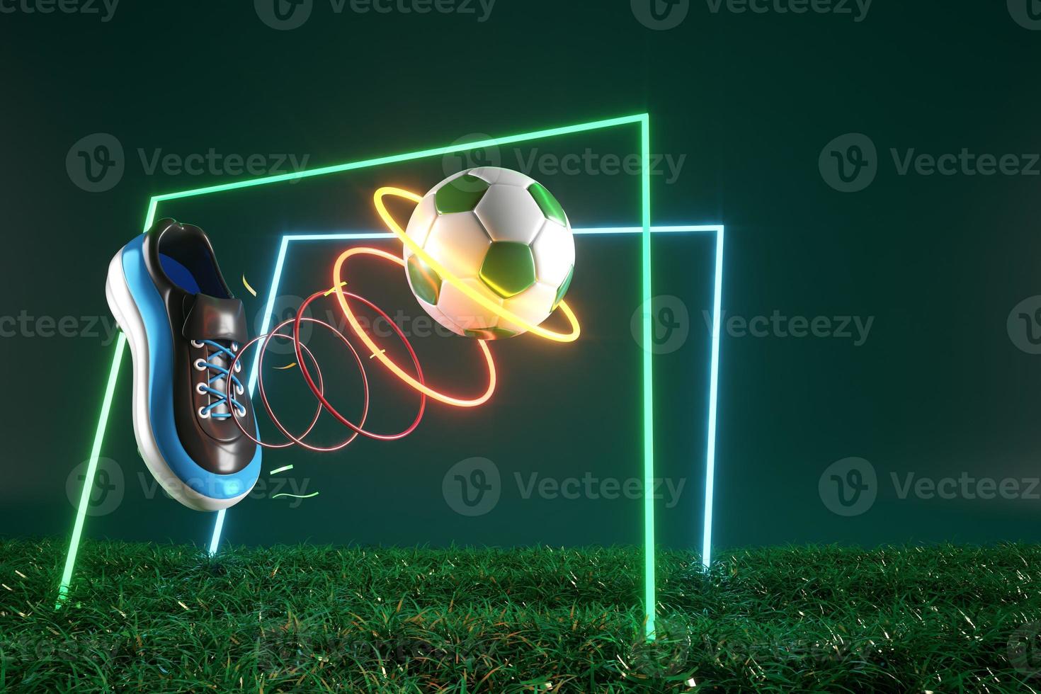3d football object design. realistic rendering. abstract futuristic background. 3d illustration. motion geometry concept. sport competition graphic. tournament game bet content. soccer ball element. photo