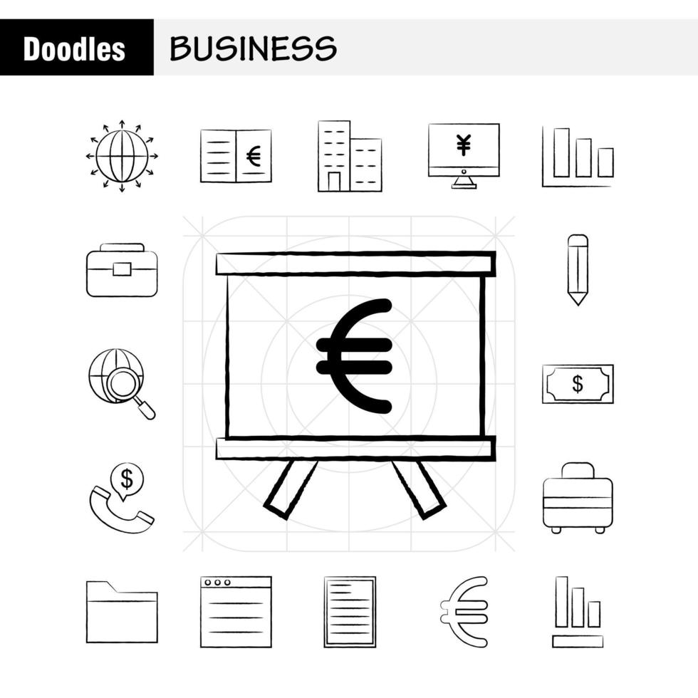 iconos dibujados a mano de negocios establecidos para infografías kit uxui móvil y diseño de impresión incluyen nube dinero dólar moneda equipo dinero idea bulbo colección moderno logotipo infográfico y pictograma ve vector