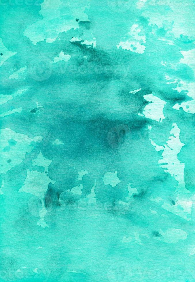 Watercolor deep turquoise splash background texture. Sea green liquid backdrop. Artistic watercolour overlay. Stains on paper. photo