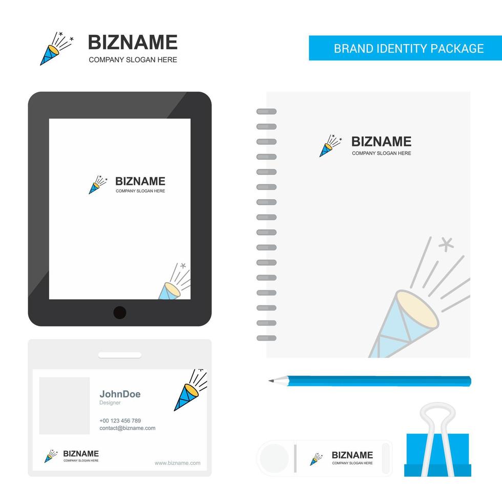 Celebration pop Business Logo Tab App Diary PVC Employee Card and USB Brand Stationary Package Design Vector Template