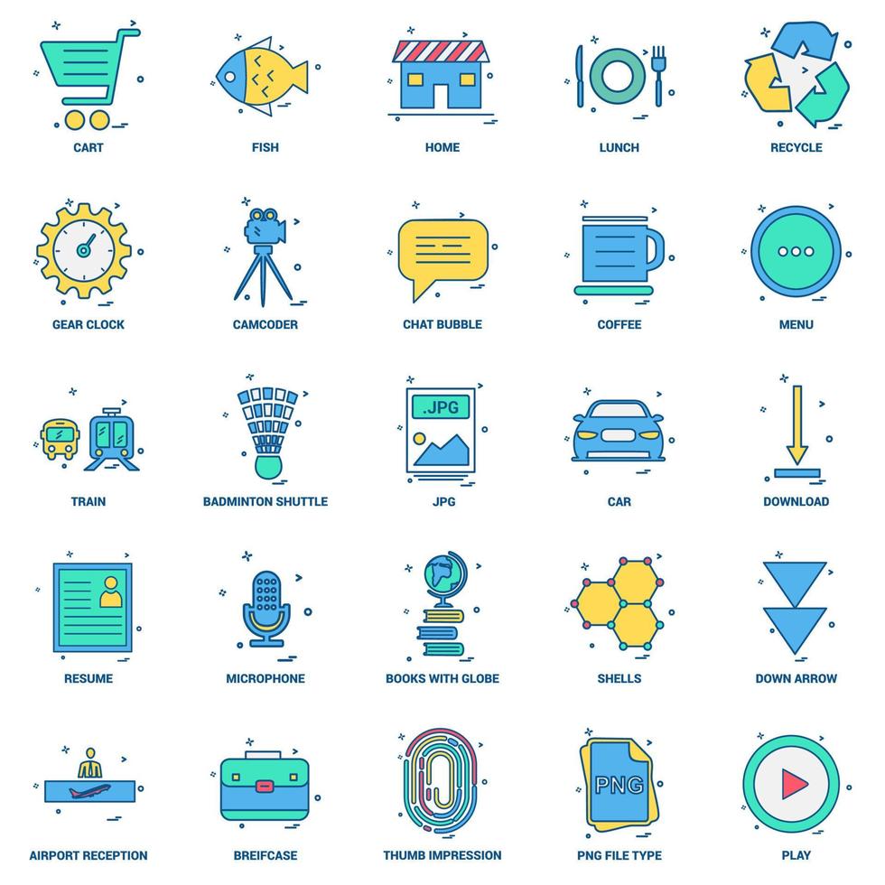 25 Business Concept Mix Flat Color Icon set vector