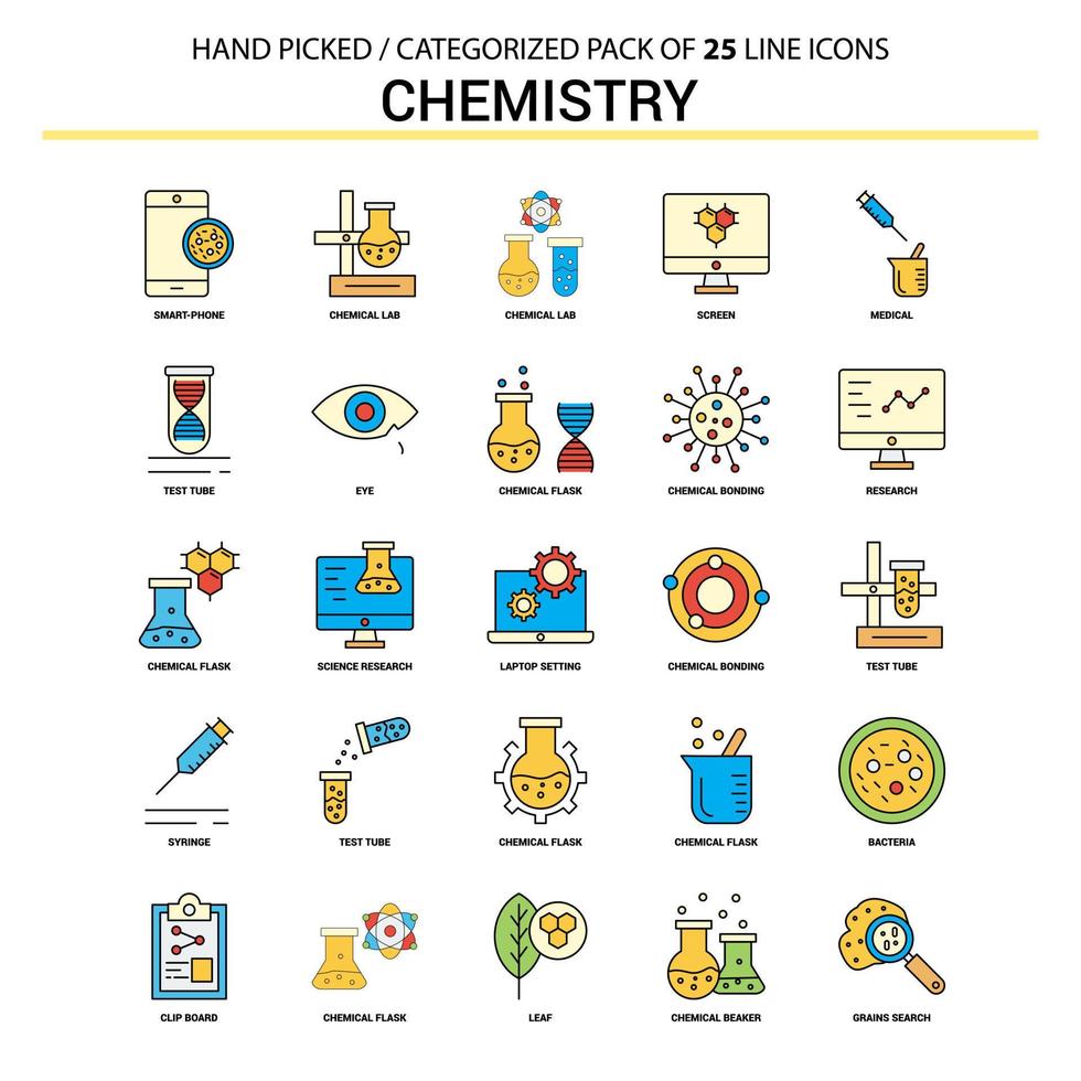 conjunto de iconos de línea plana de química diseño de iconos de concepto de negocio vector