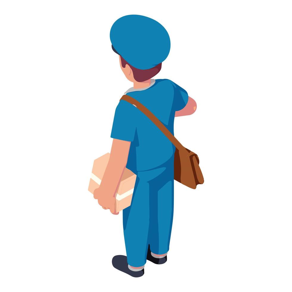 Mailman parcel delivery icon, isometric style vector