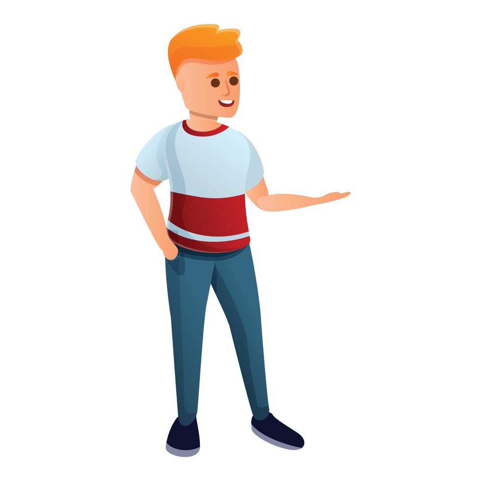 Boy ready for excursion icon, cartoon style vector