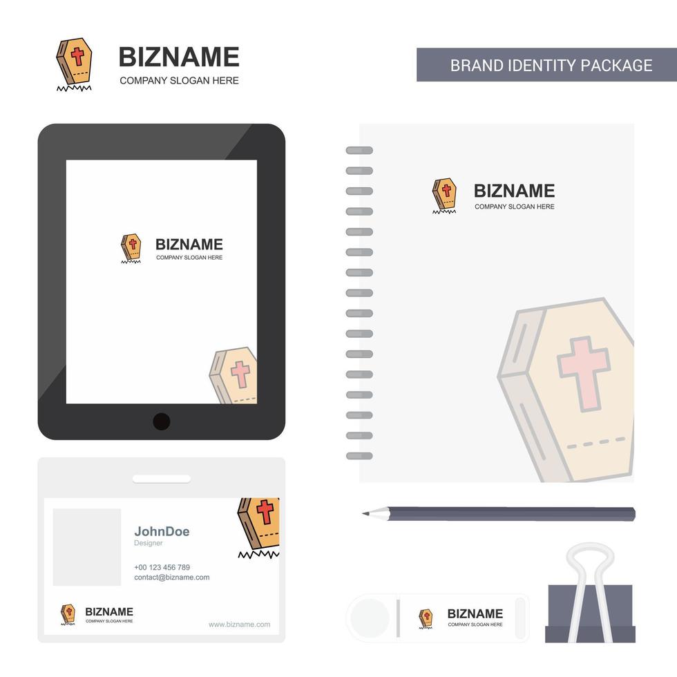 Grave Business Logo Tab App Diary PVC Employee Card and USB Brand Stationary Package Design Vector Template