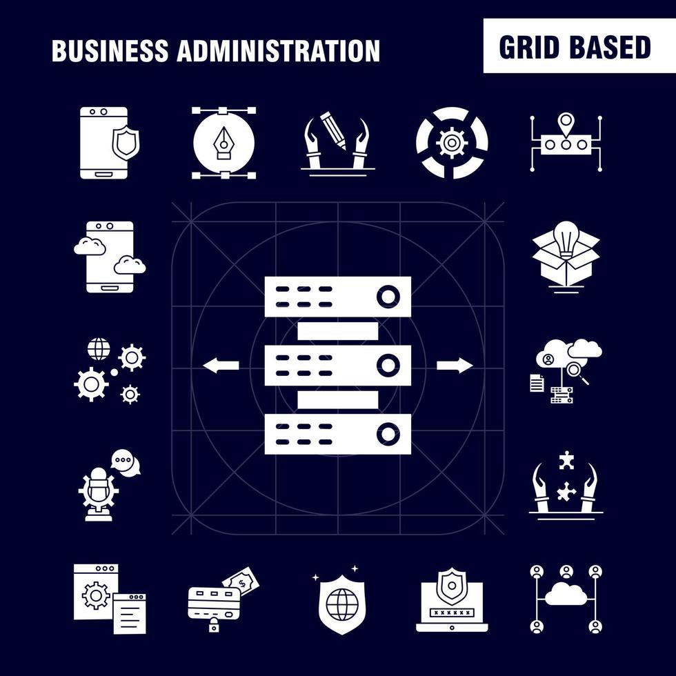 Business Administration Solid Glyph Icons Set For Infographics Mobile UXUI Kit And Print Design Include Gear Setting Engine Globe Document Files File Star Eps 10 Vector