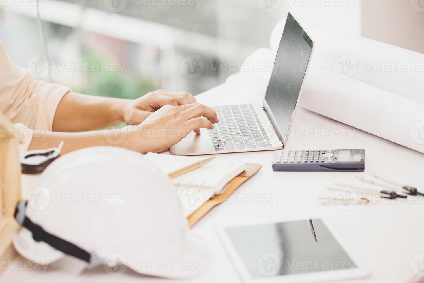 Professional Architecture Engineer Home designer using laptop computer ...