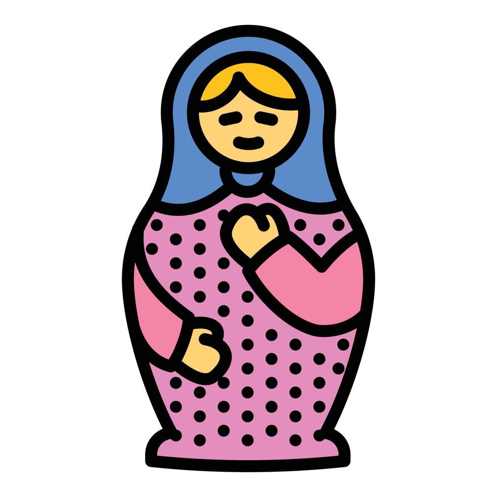 lindo icono de muñeca de anidación, estilo de esquema vector