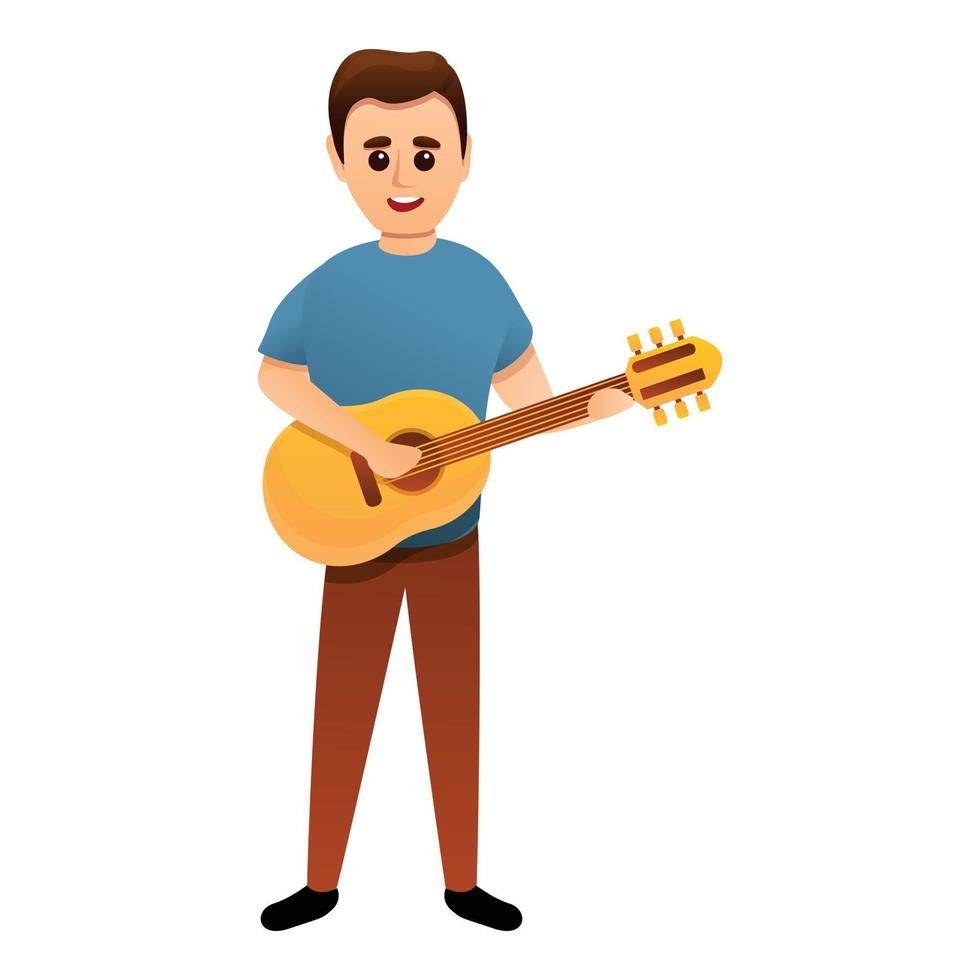 Acoustic guitar singer icon, cartoon style vector