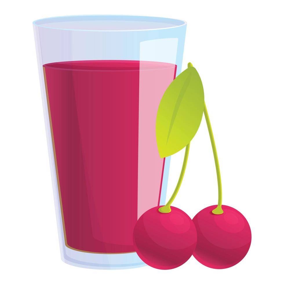 Cherry juice glass icon, cartoon style vector