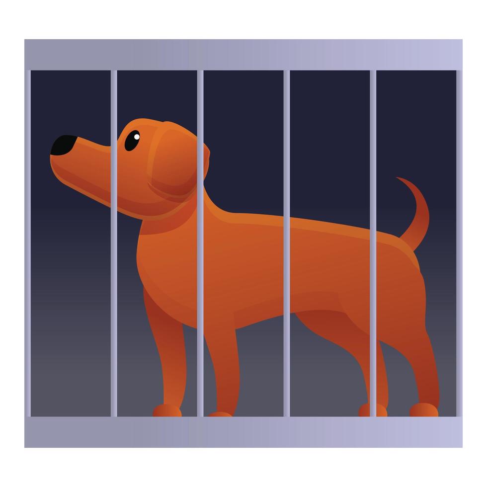 Homeless dog in cage icon, cartoon style vector