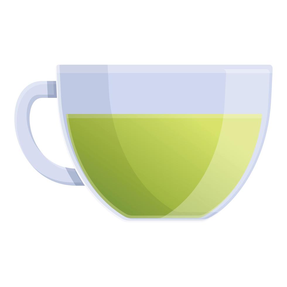 Green tea bag icon, cartoon style vector