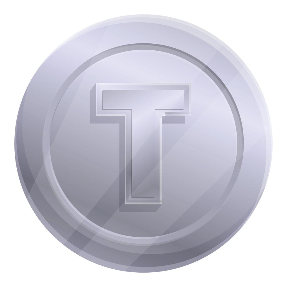 Silver token icon, cartoon style vector
