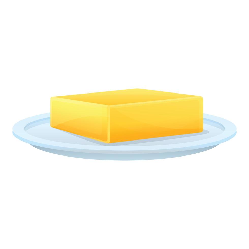 Farm butter plate icon, cartoon style vector