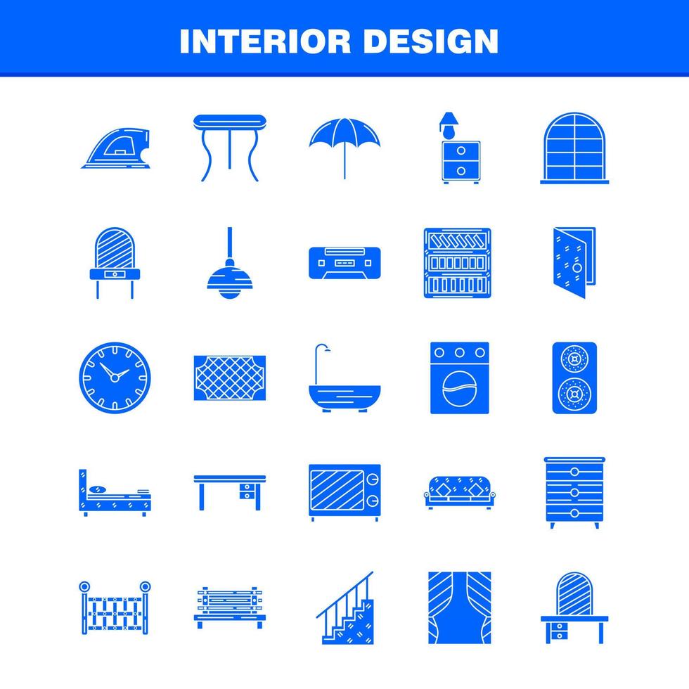 Interior Design Solid Glyph Icons Set For Infographics Mobile UXUI Kit And Print Design Include Switch Plug Electronics Electric Table Furniture Home Tables Eps 10 Vector