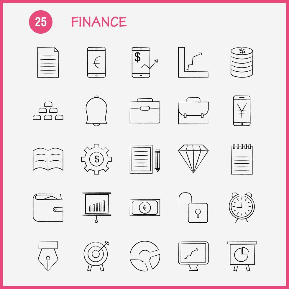 Finance Hand Drawn Icons Set For Infographics Mobile UXUI Kit And Print Design Include Dollar Money Note Rupees Divide Math Plus Minus Collection Modern Infographic Logo and Pictogram V vector