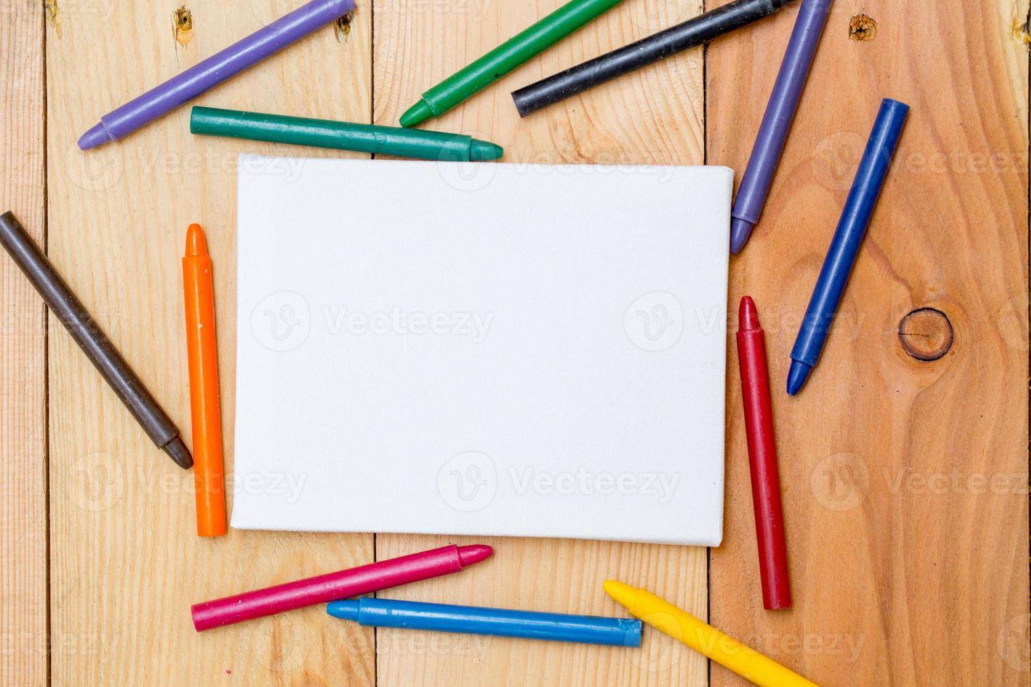 Colors arts pen with white canvas board space for text, Artist or Creative concept. photo