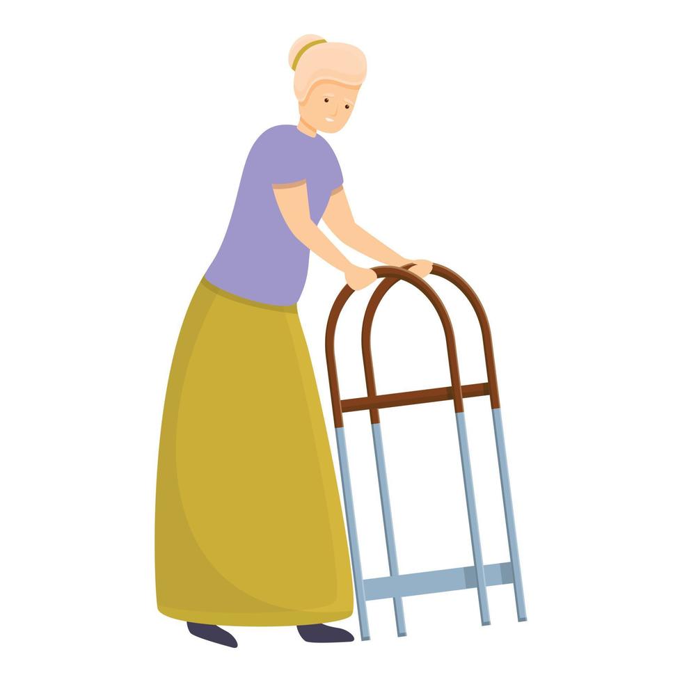 Senior woman walker icon, cartoon style vector