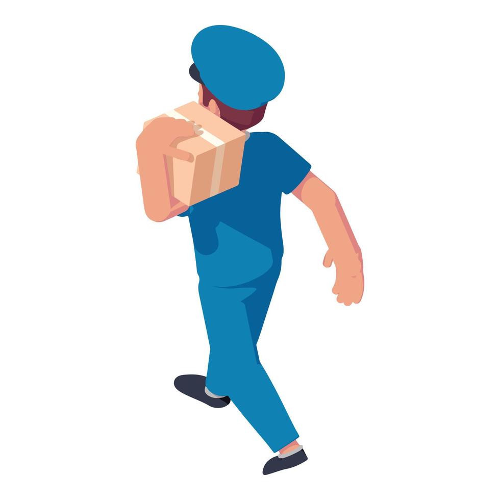 Mailman take parcel icon, isometric style vector