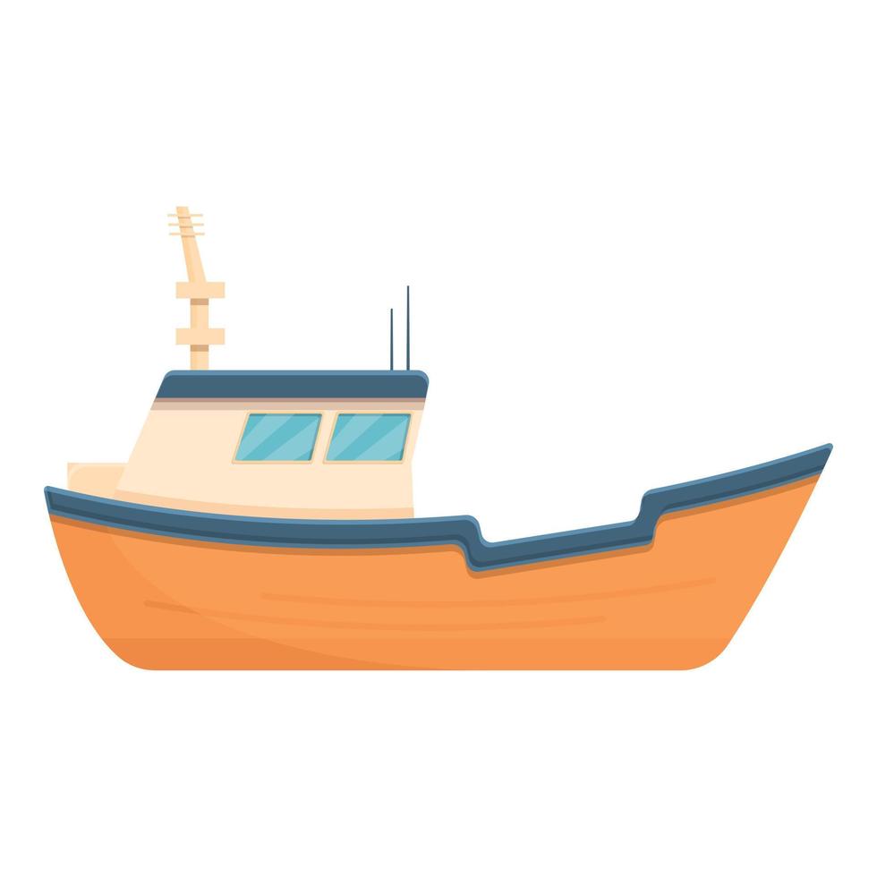 Orange fishing yacht icon, cartoon style vector