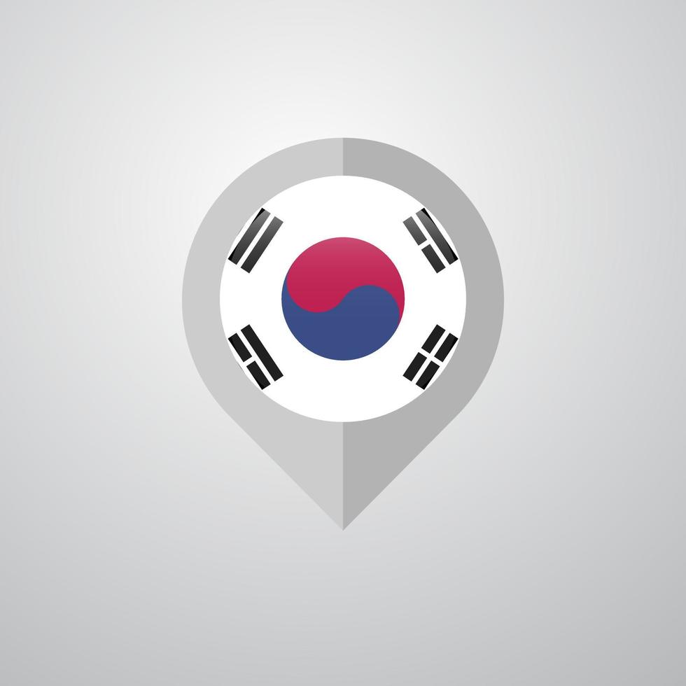 puntero de navegación del mapa con el vector de diseño de la bandera de corea del sur