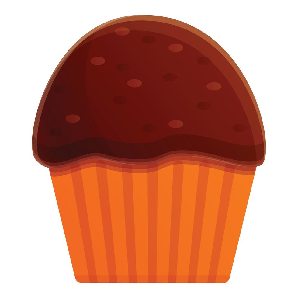 Autumn party chocolate cupcake icon, cartoon style vector