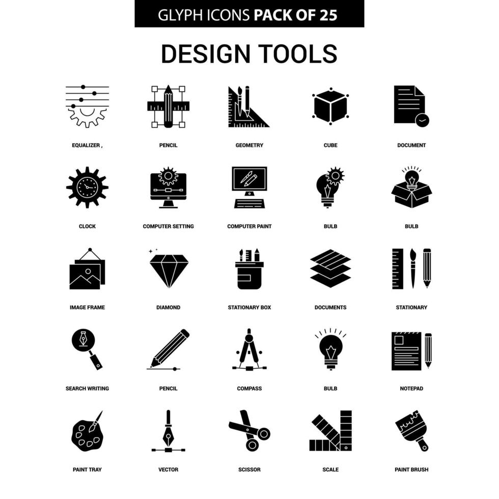 conjunto de iconos de vector de glifo de herramientas de diseño