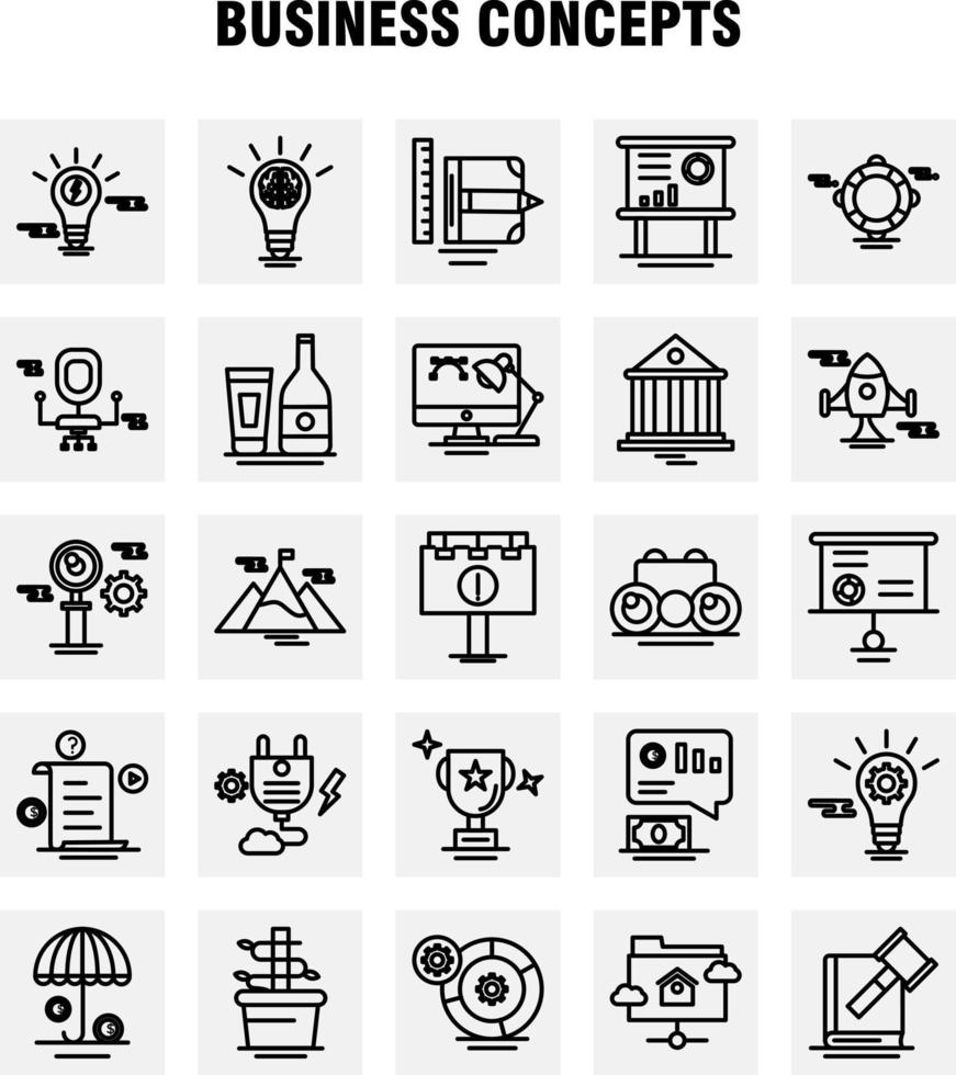 los iconos de línea de conceptos de negocios establecidos para infografías kit uxui móvil y diseño de impresión incluyen archivo de documento texto silla de medios muebles de oficina colección de asientos logotipo infográfico moderno y pi vector