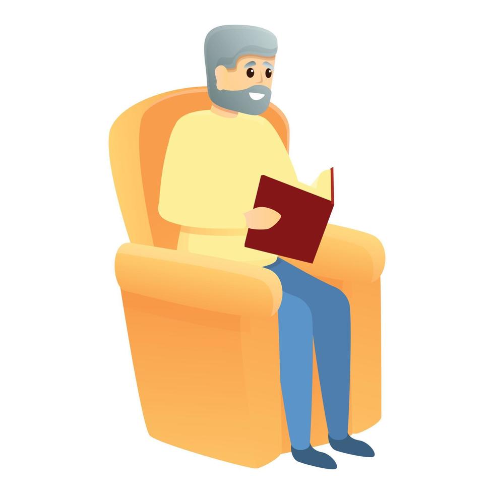 Reading grandpa icon, cartoon style vector