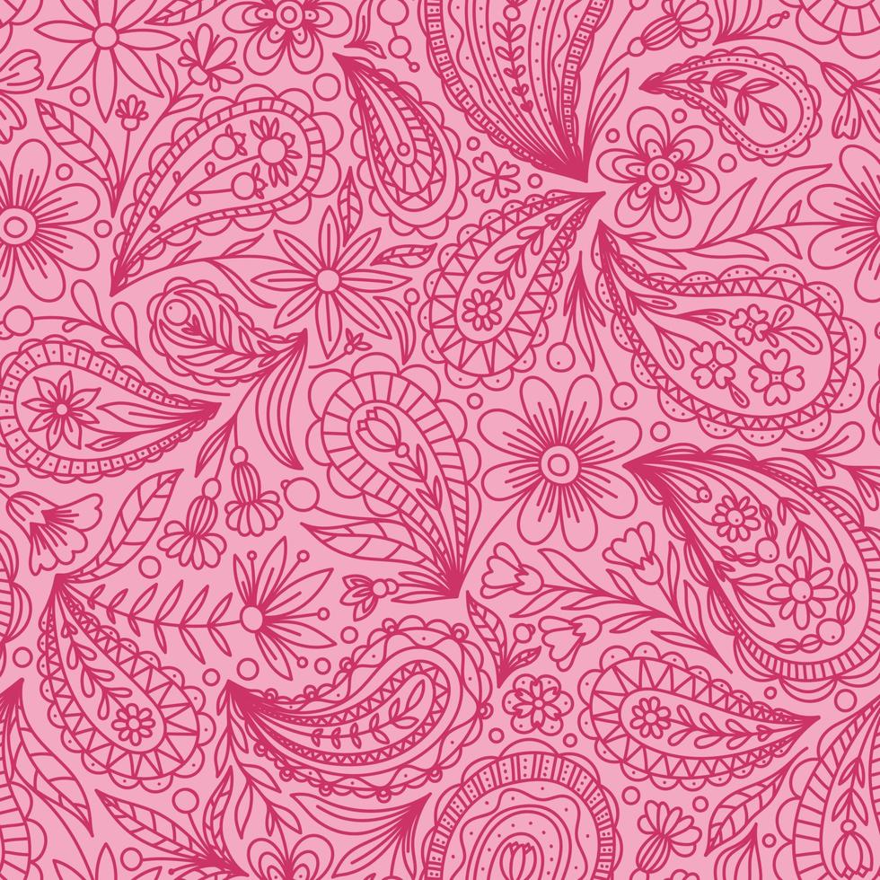 LIGHT PINK VECTOR SEAMLESS BACKGROUND WITH PINK PAISLEY CONTOUR PATTERN