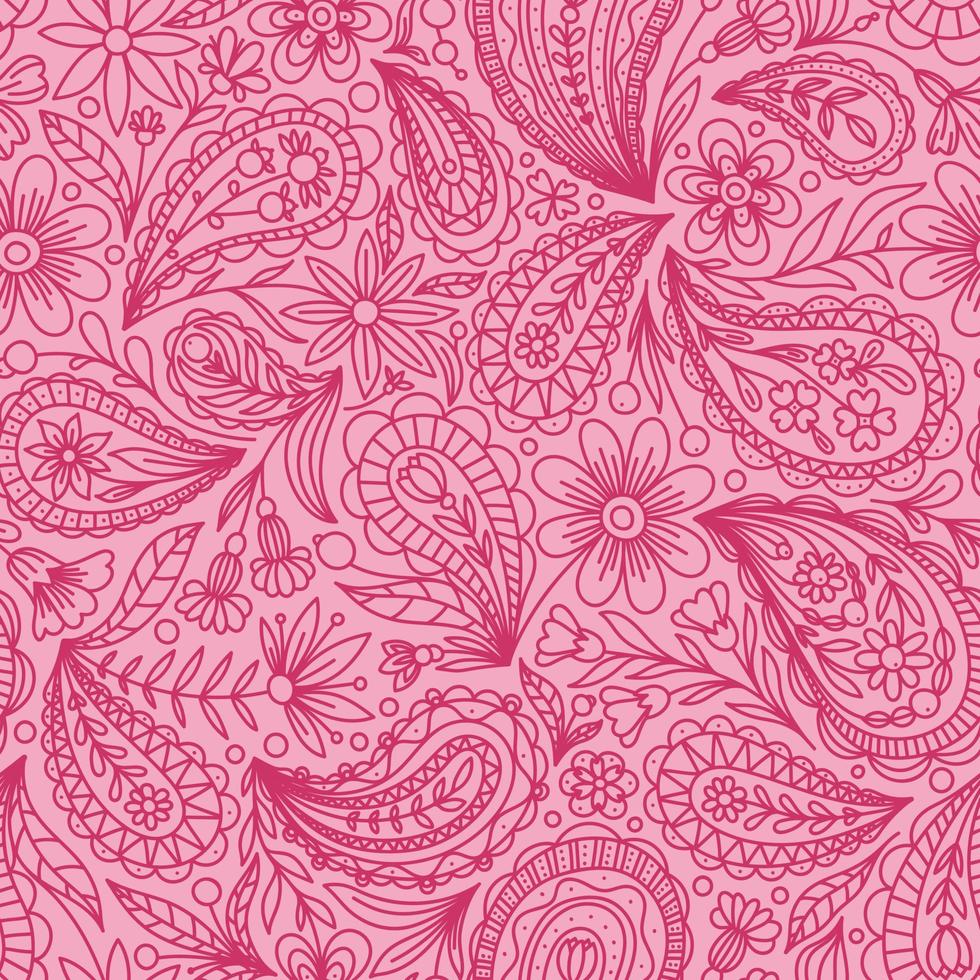 fondo transparente de vector rosa claro con patrón de contorno de paisley rosa