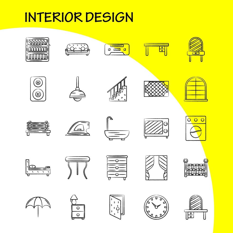 diseño de interiores iconos dibujados a mano establecidos para infografías kit uxui móvil y diseño de impresión incluyen interruptor enchufe electrónica mesa eléctrica muebles hogar mesas eps 10 vector