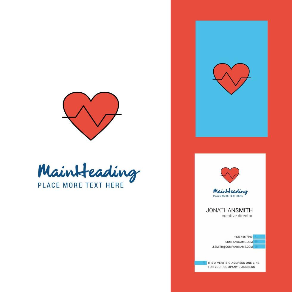 logotipo creativo de latido del corazón y vector de diseño vertical de tarjeta de visita