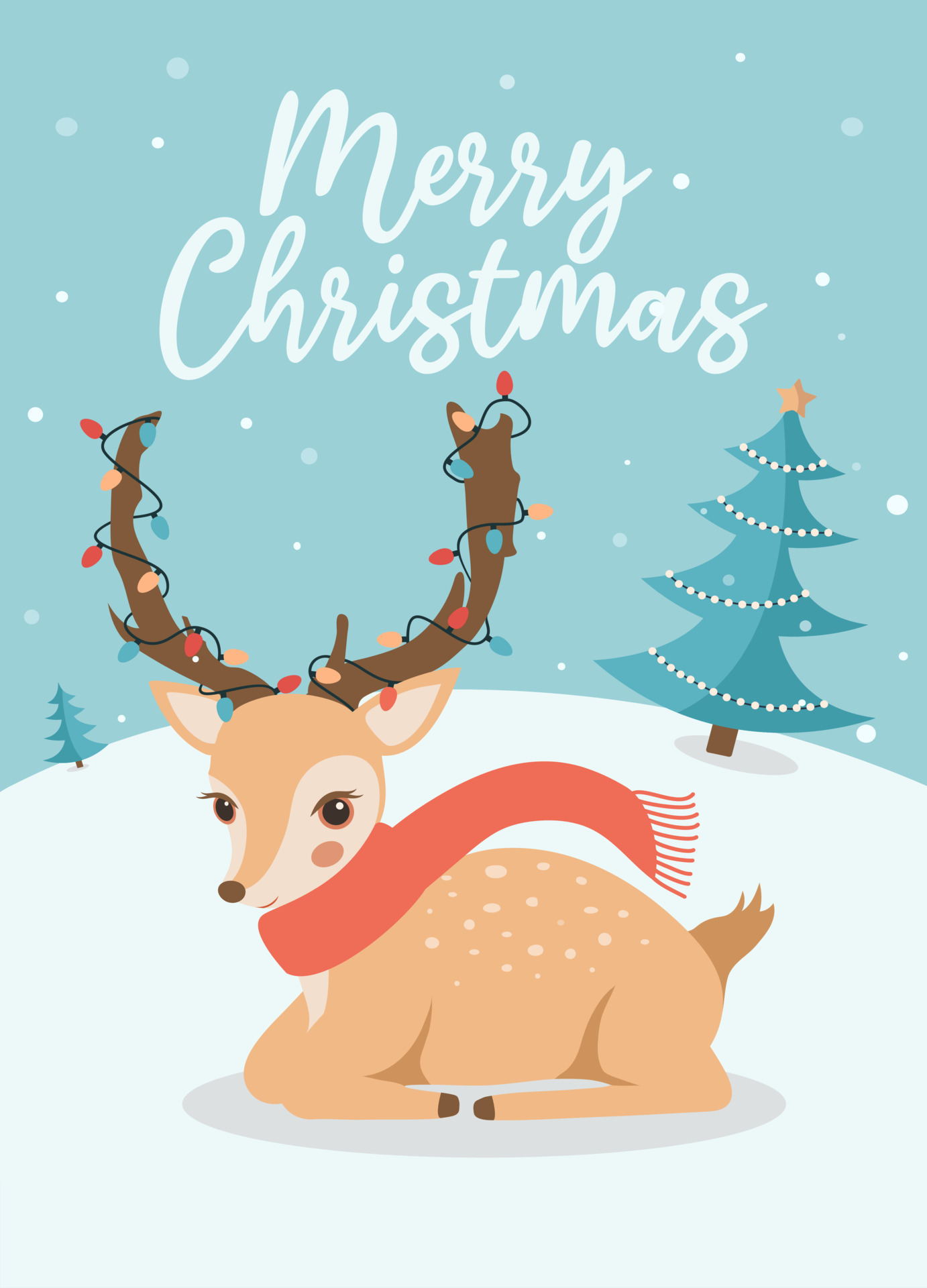 Christmas greeting card or poster with cute reindeer and winter ...