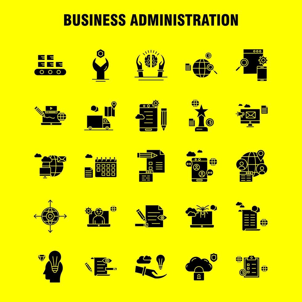 administración de empresas iconos de glifos sólidos establecidos para infografías kit de uxui móvil y diseño de impresión incluyen libro juego de dardos objetivo enfoque cerebro microscopio ciencia colección infografía moderna lo vector