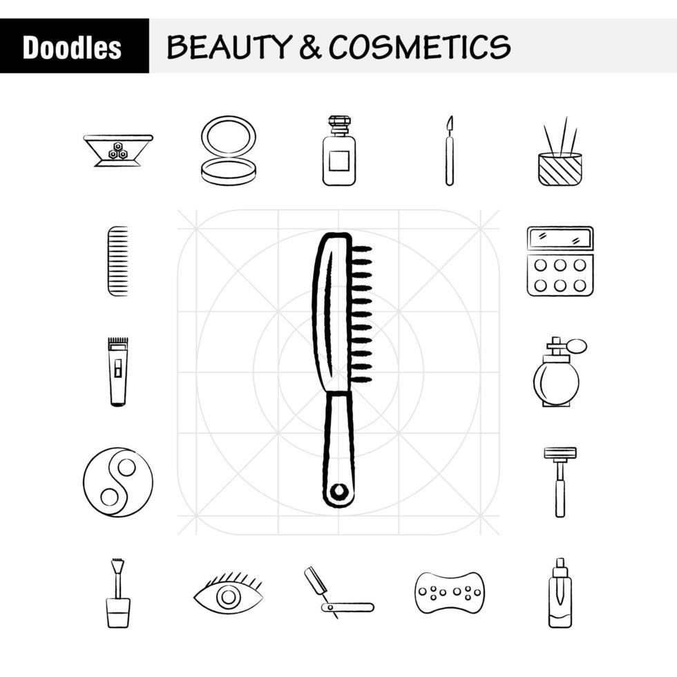 Beauty And Cosmetics Hand Drawn Icon for Web Print and Mobile UXUI Kit Such as Bowl Food Kitchen Beauty Cosmetic Makeup Powder Puff Pictogram Pack Vector