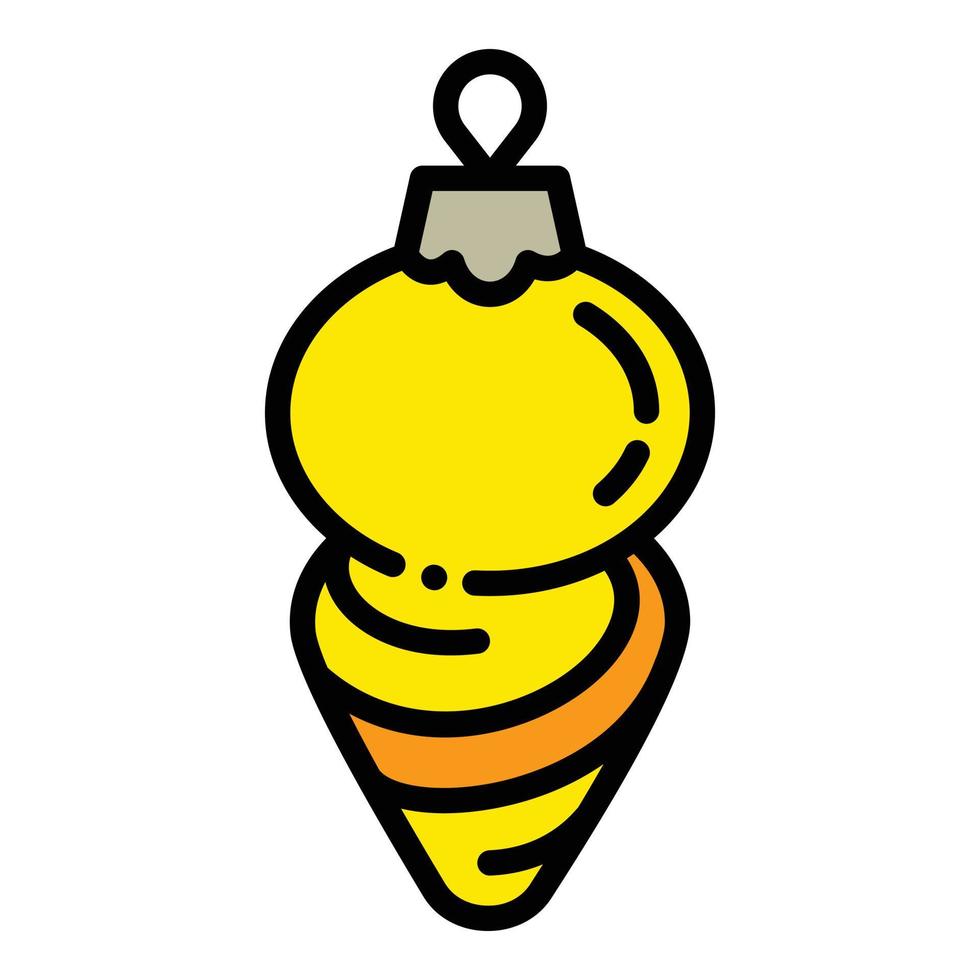 Christmas yellow cone tree toy icon, outline style vector