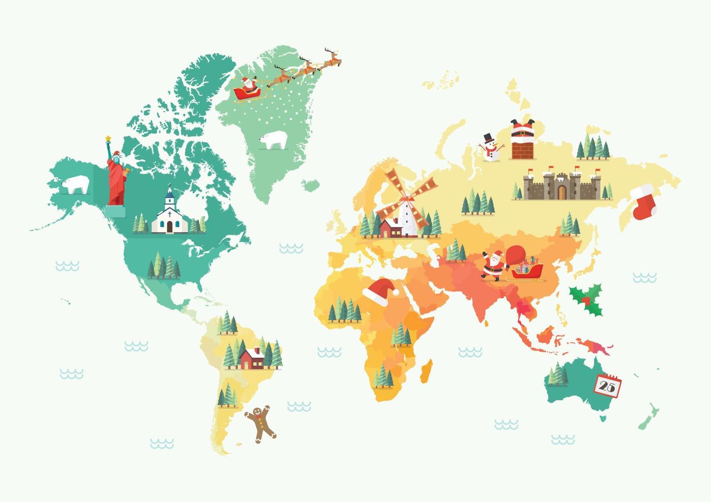 Merry Christmas and Happy New Year World Map vector