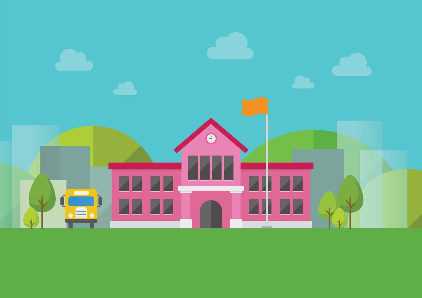 School building with urban landscape in background vector