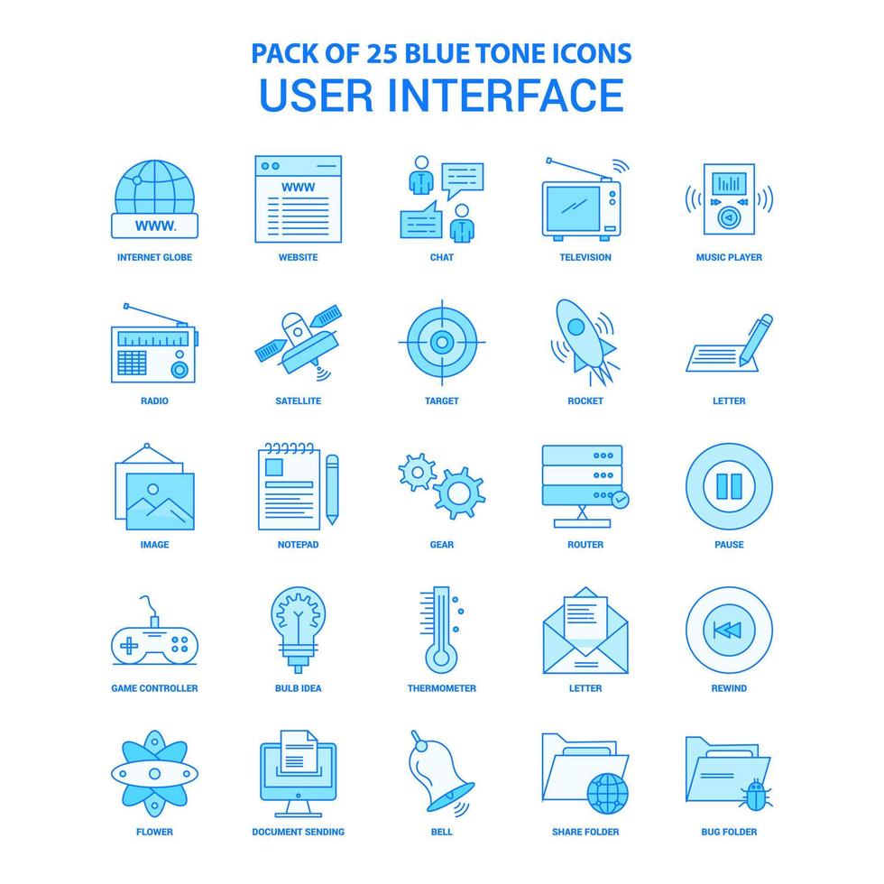 interfaz de usuario paquete de iconos de tono azul 25 conjuntos de iconos vector