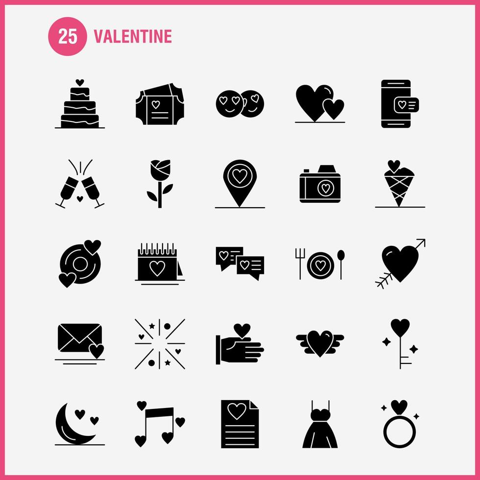 Valentine Solid Glyph Icons Set For Infographics Mobile UXUI Kit And Print Design Include Cd Disk Love Valentine Romantic Hand Love Valentine Icon Set Vector